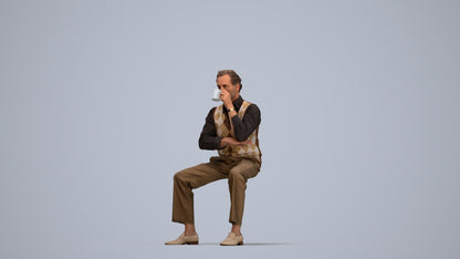 realistic 3D man business sitting, scanned archviz people for Blender and 3ds Max, top-down view render