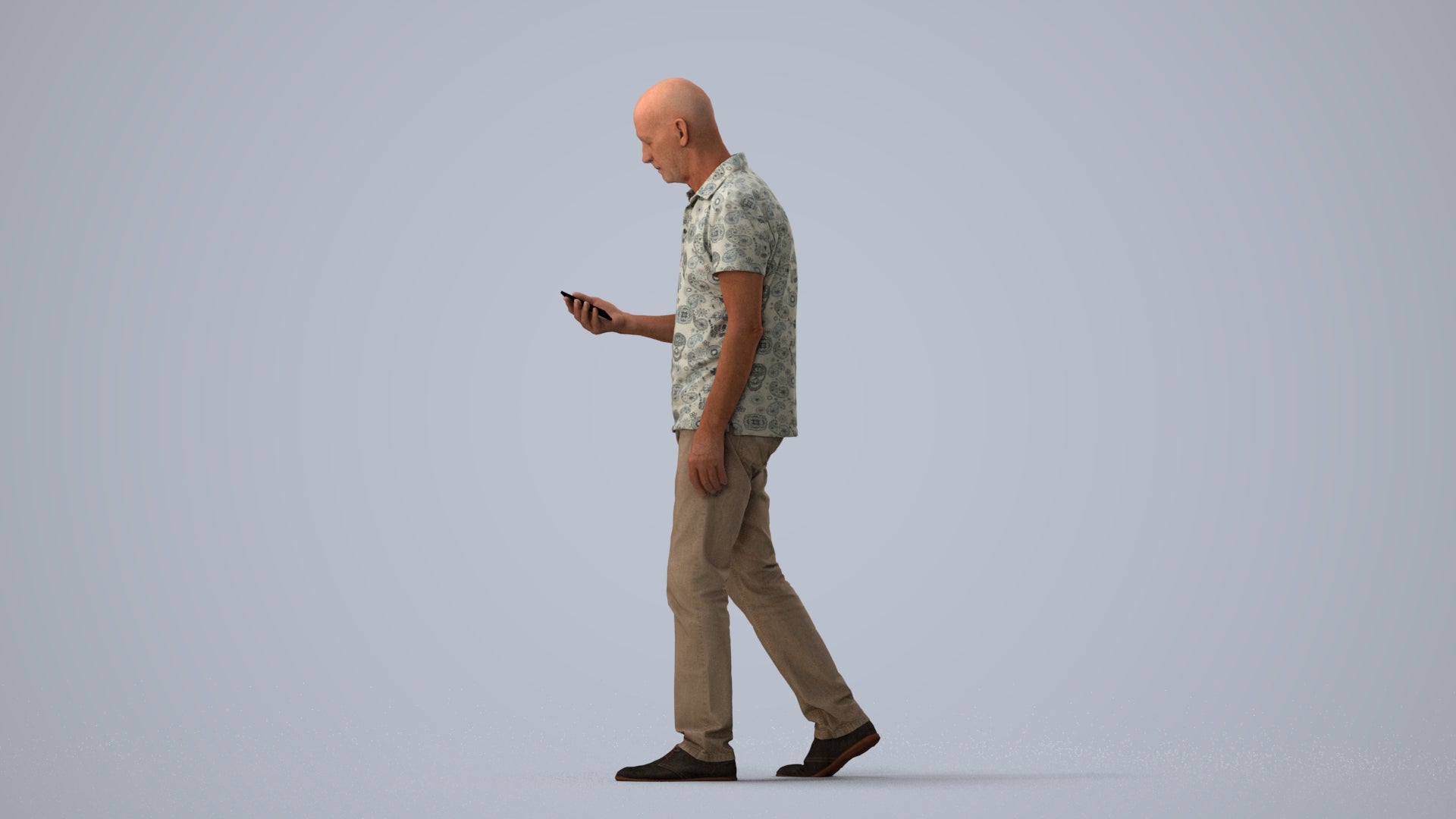 realistic 3D people senior man casual walking, render-ready for V-Ray and Corona, FBX OBJ, three-quarter view render