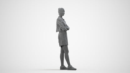 photogrammetry 3D woman casual standing, realistic human model archviz FBX, wireframe side view