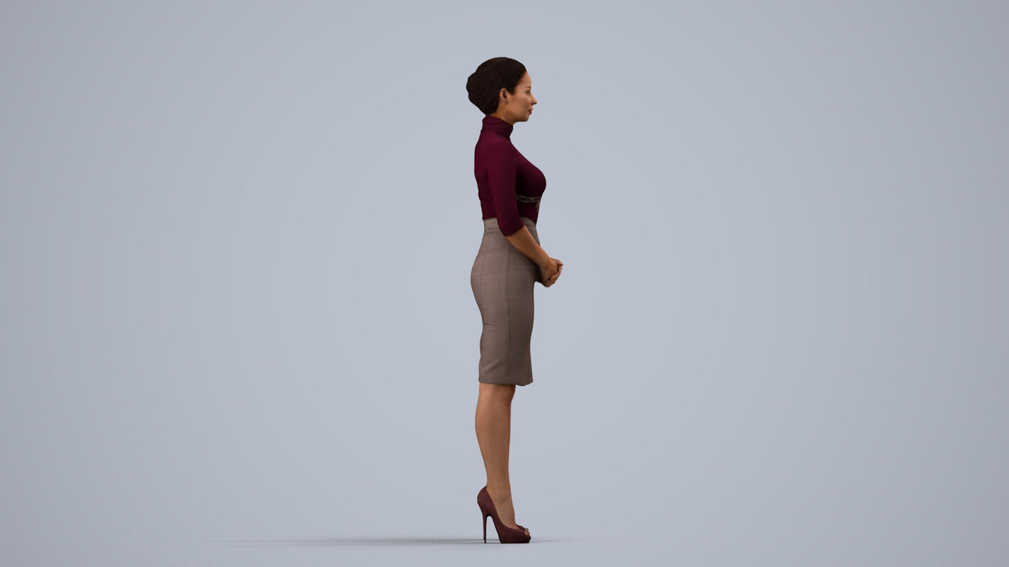 scanned 3D woman business, photogrammetry people for Enscape and V-Ray, side view render