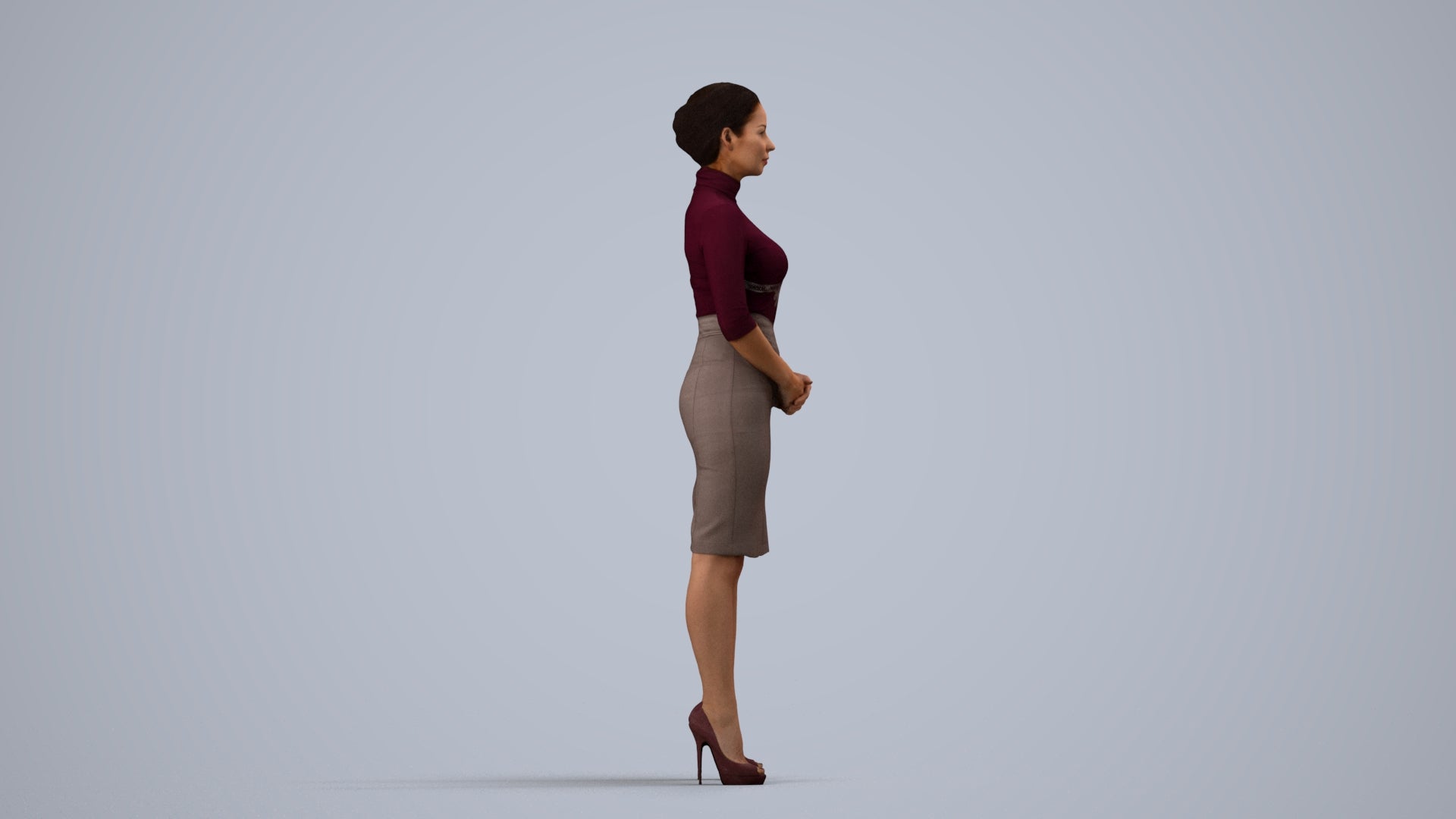 scanned 3D woman business, photogrammetry people for Enscape and V-Ray, side view render