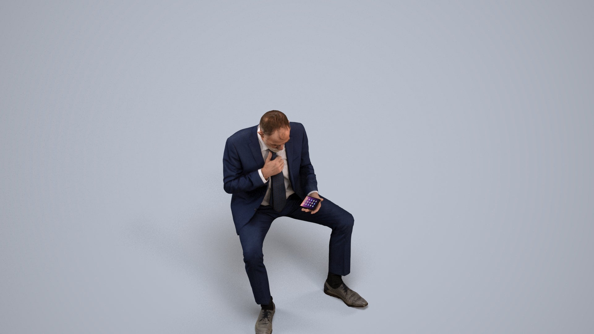 realistic 3D human man business, archviz people FBX OBJ for Blender, back view render