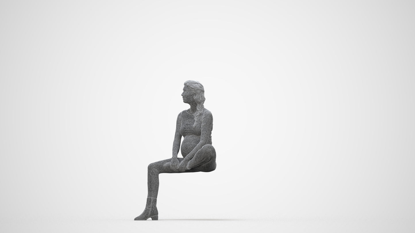 realistic 3D woman casual sitting, scanned archviz people for Blender and 3ds Max, wireframe back view
