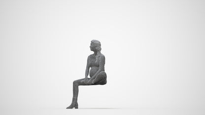 realistic 3D woman casual sitting, scanned archviz people for Blender and 3ds Max, wireframe back view