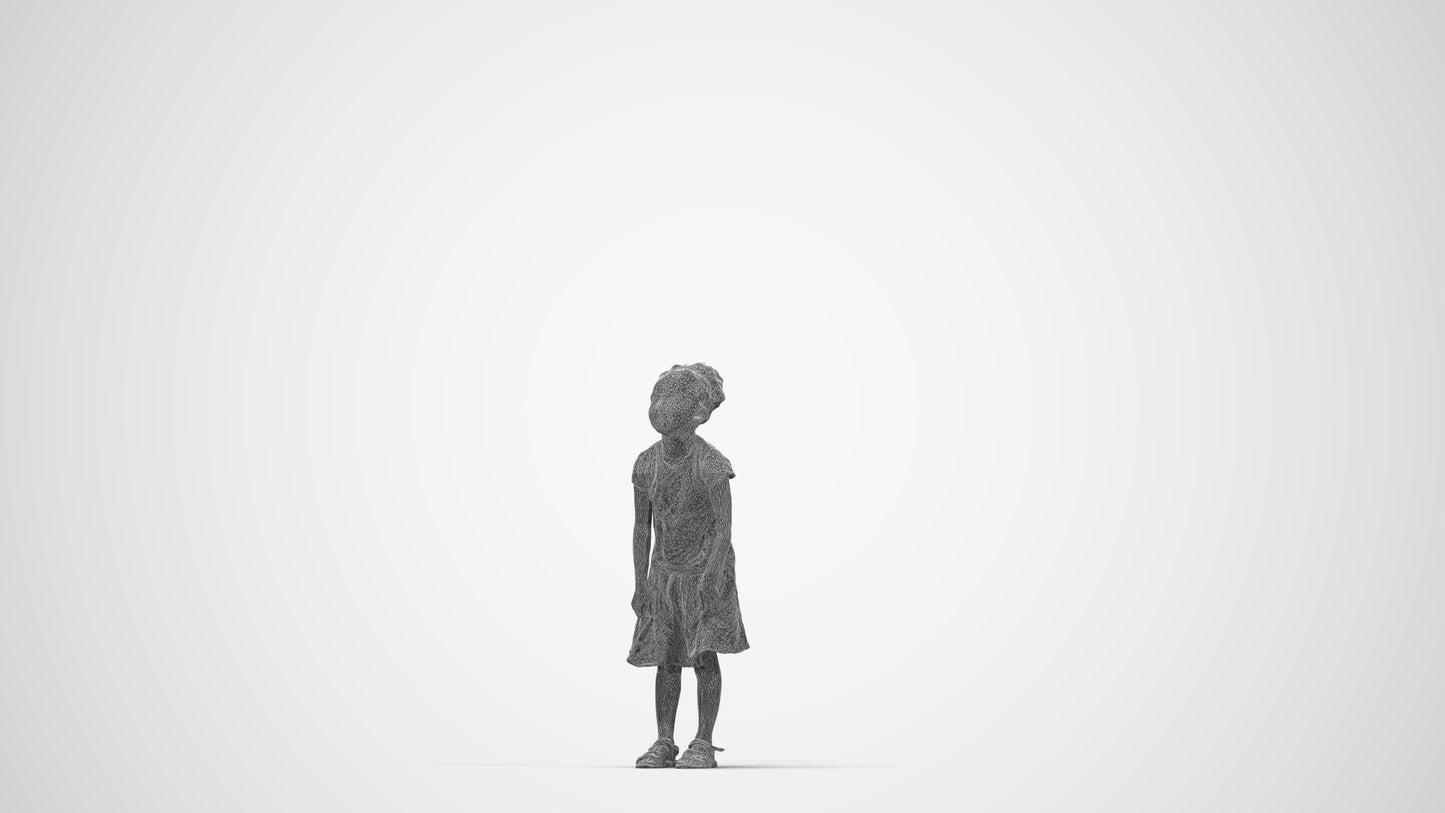 realistic 3D human girl casual kids, archviz people FBX OBJ for Blender, wireframe back view