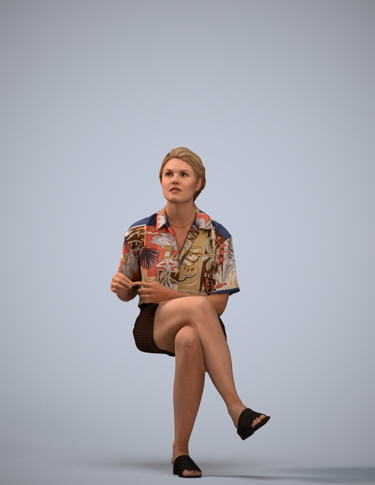 scanned 3D woman casual sitting, photogrammetry people for Enscape and V-Ray
