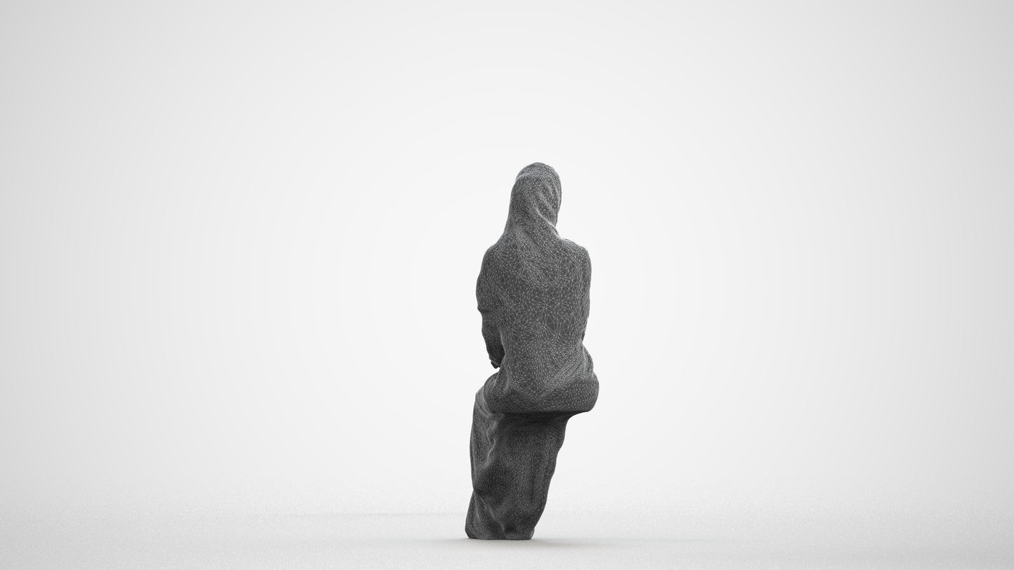 realistic 3D human woman sitting, archviz people FBX OBJ for Blender, wireframe front view