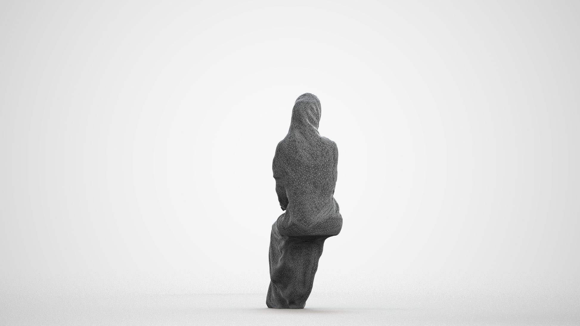 realistic 3D human woman sitting, archviz people FBX OBJ for Blender, wireframe front view