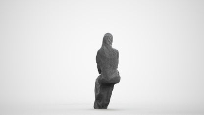 realistic 3D human woman sitting, archviz people FBX OBJ for Blender, wireframe front view