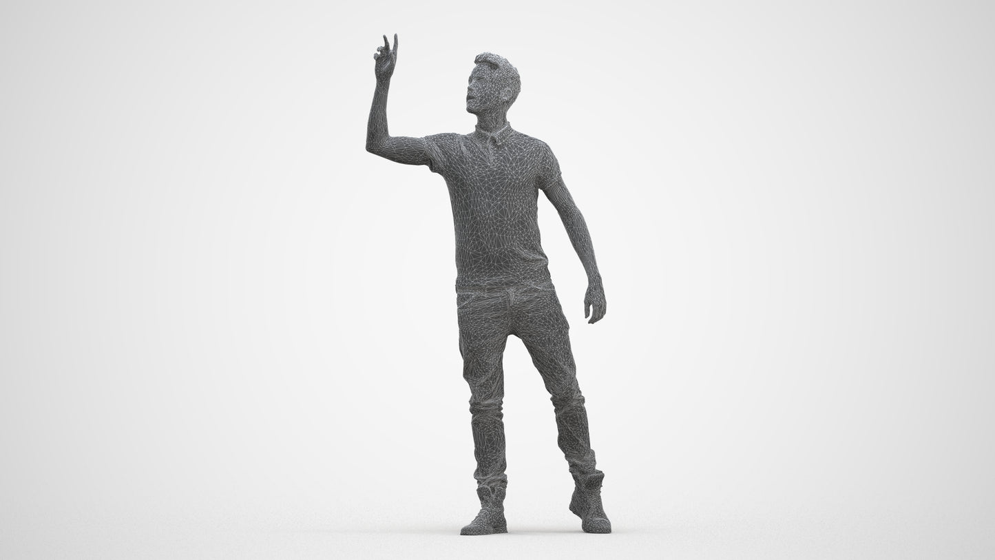 3D human model man casual standing, photogrammetry scanned person for archviz, three-quarter front view render