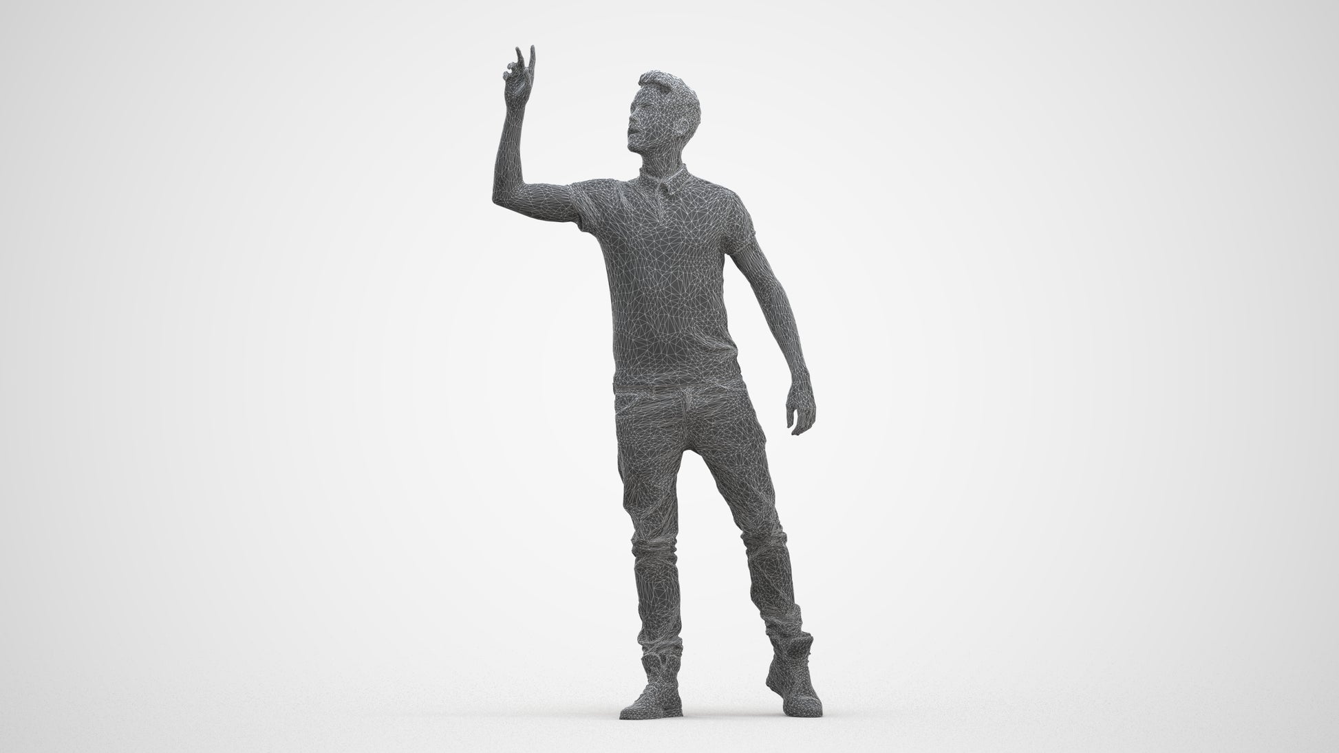 3D human model man casual standing, photogrammetry scanned person for archviz, three-quarter front view render