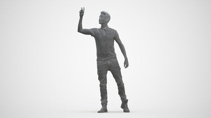 3D human model man casual standing, photogrammetry scanned person for archviz, three-quarter front view render