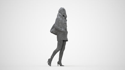 3D scanned woman walking casual, photorealistic archviz people for Enscape and SketchUp, wireframe back view