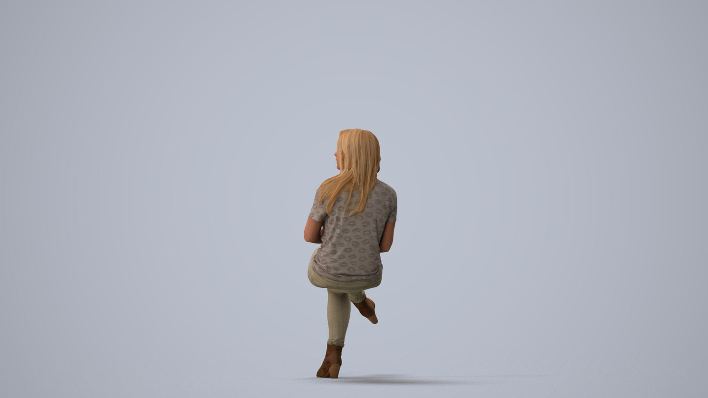 realistic 3D people woman casual sitting, render-ready for V-Ray and Corona, FBX OBJ, three-quarter view render