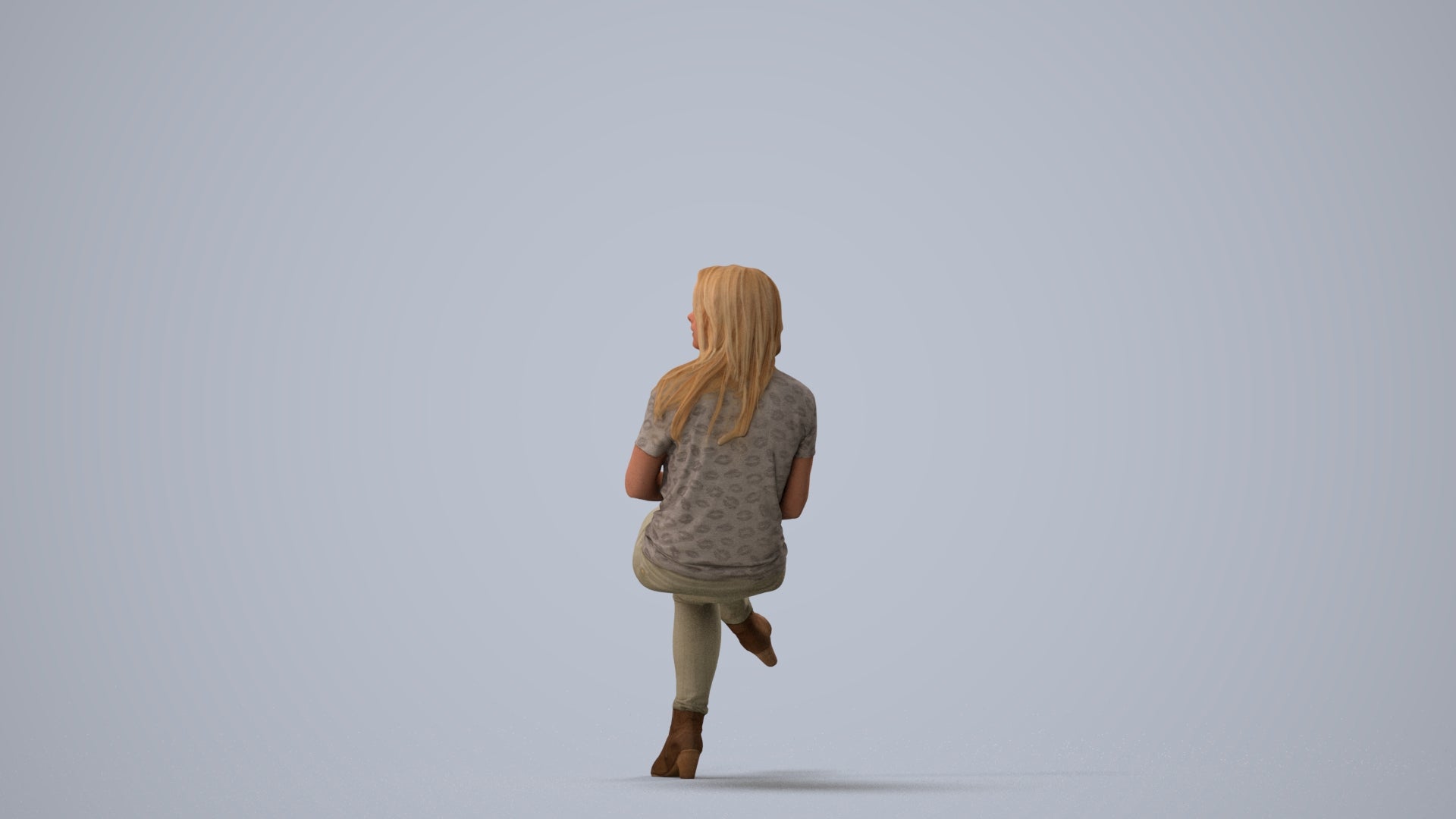 realistic 3D people woman casual sitting, render-ready for V-Ray and Corona, FBX OBJ, three-quarter view render