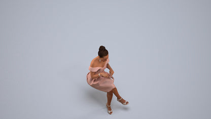 3D human model woman formal sitting, photogrammetry scanned person for archviz, back view render