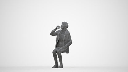 photogrammetry 3D senior girl casual sitting, realistic human model archviz FBX, wireframe back view