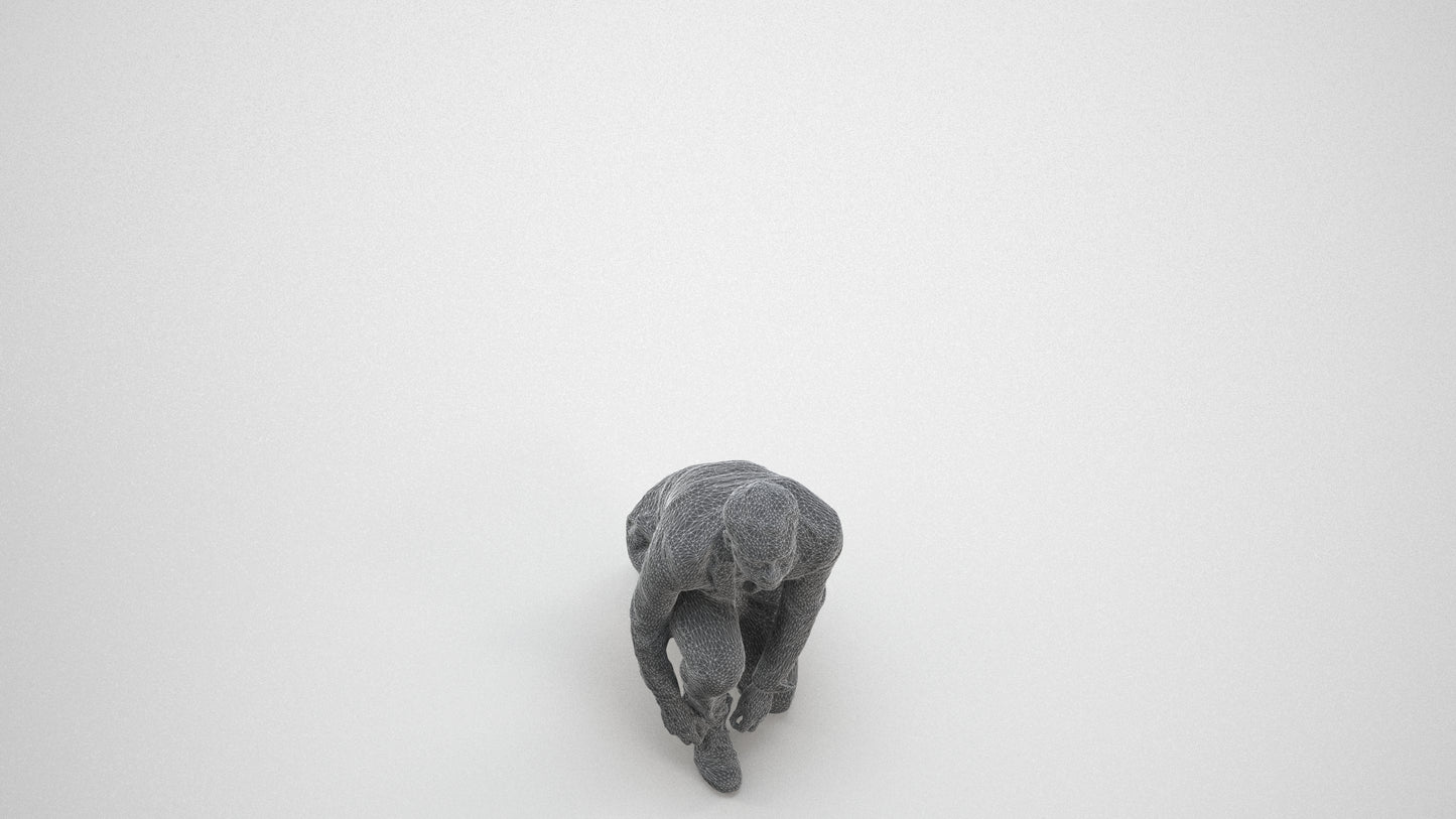 scanned 3D man business standing, photogrammetry people for Enscape and V-Ray, wireframe three-quarter view