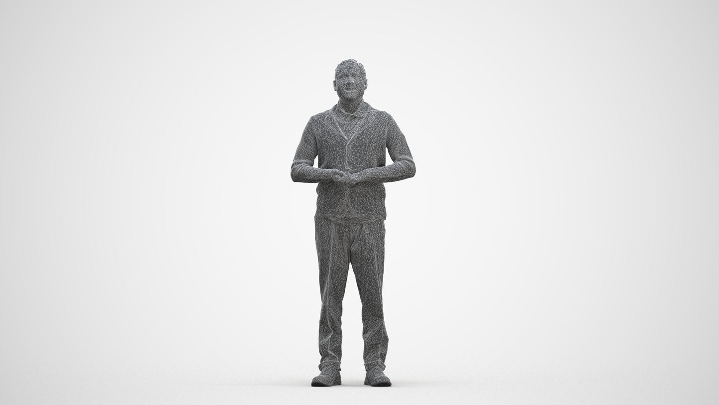 scanned 3D man business standing, photogrammetry people for Enscape and V-Ray, three-quarter front view render