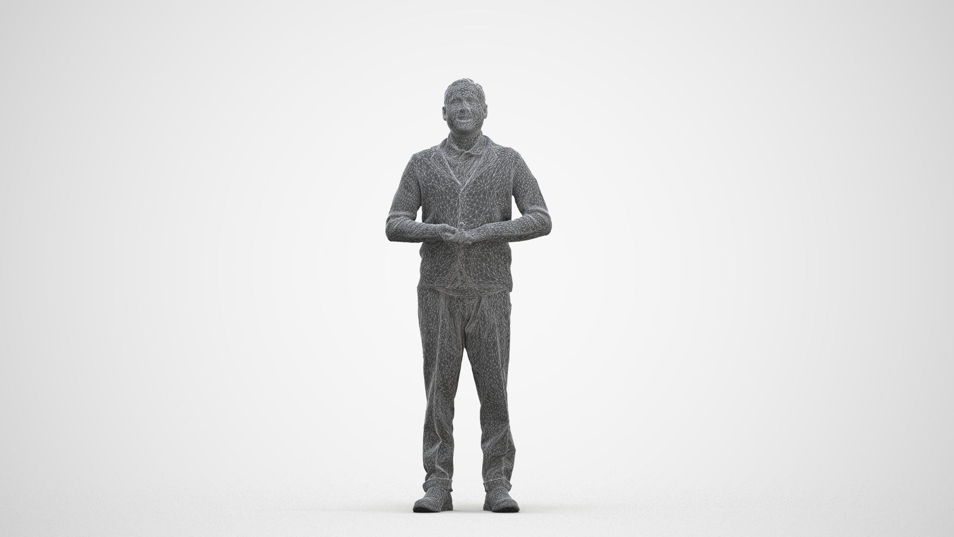 scanned 3D man business standing, photogrammetry people for Enscape and V-Ray, three-quarter front view render
