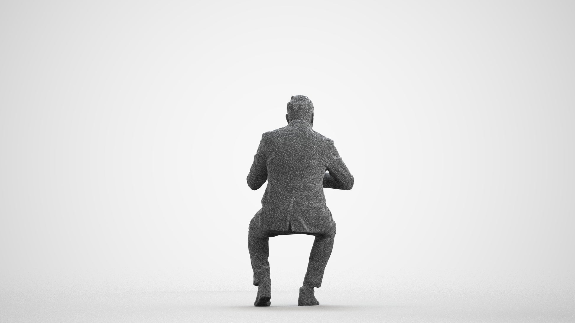 3D human model man business, photogrammetry scanned person for archviz, wireframe front view