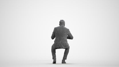 3D human model man business, photogrammetry scanned person for archviz, wireframe front view