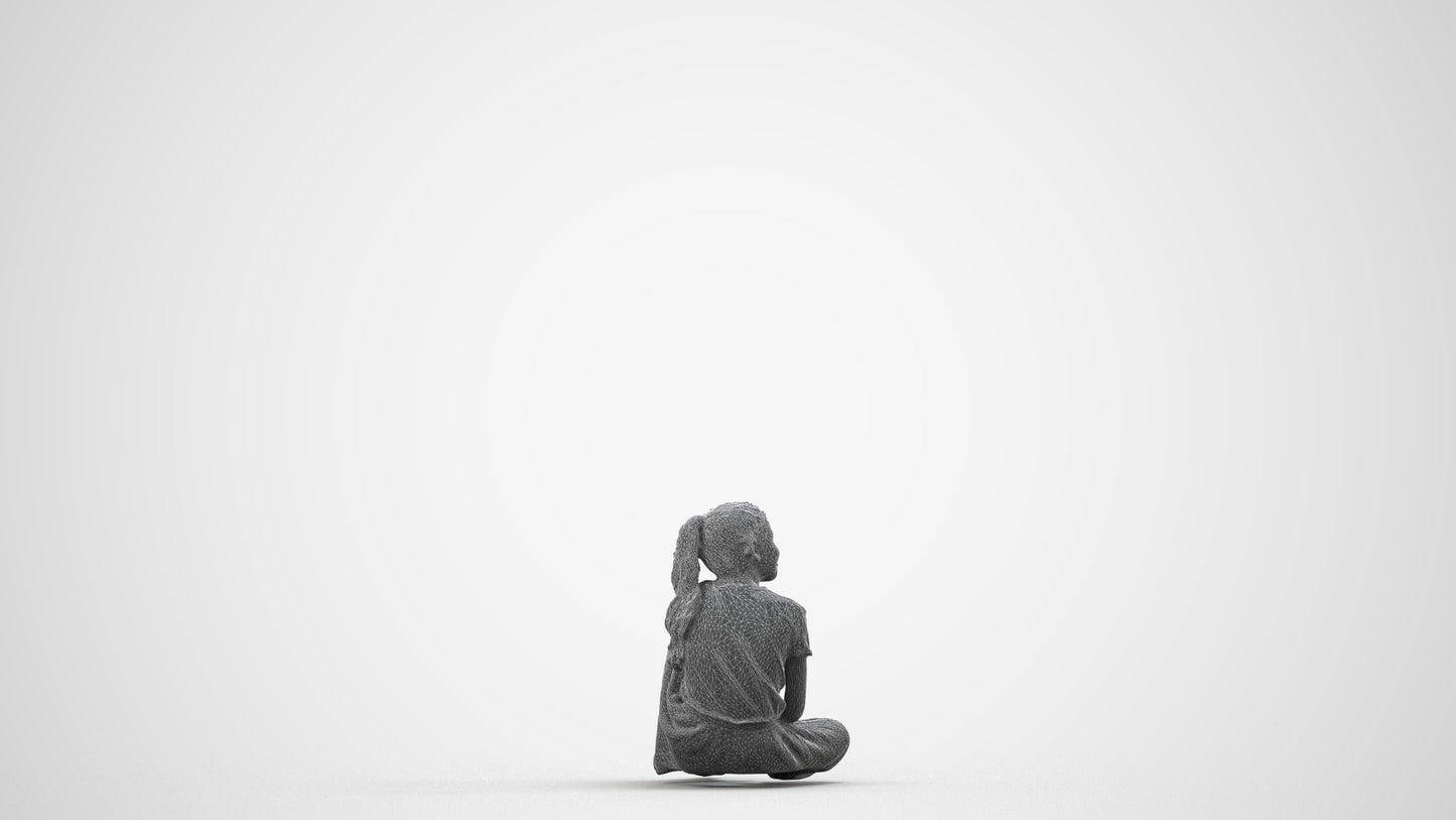 3D people model girl casual kids, scanned human for 3ds Max rendering, wireframe side view