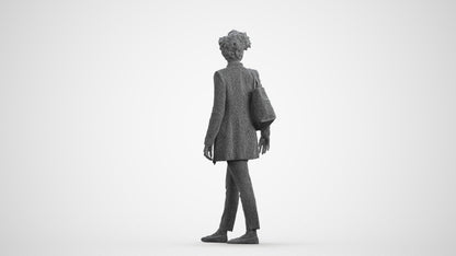 3D human model woman business walking, photogrammetry scanned person for archviz, wireframe front view