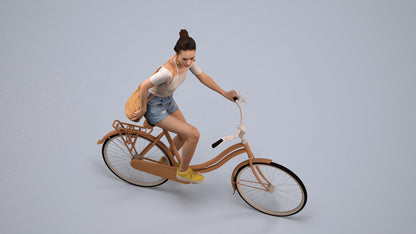 realistic 3D human woman casual cycling, archviz people FBX OBJ for Blender, back view render