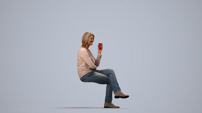 scanned 3D woman casual sitting, photogrammetry people for Enscape and V-Ray, side view render