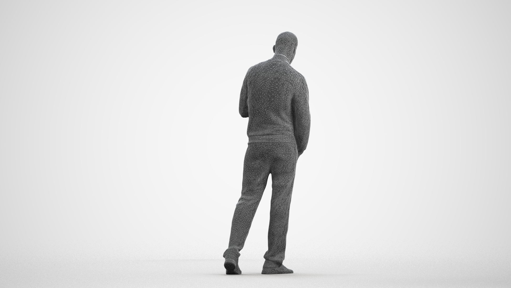 3D people model man walking, scanned human for 3ds Max rendering, wireframe front view