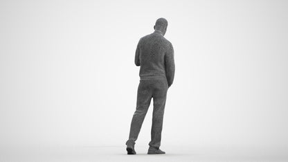 3D people model man walking, scanned human for 3ds Max rendering, wireframe front view