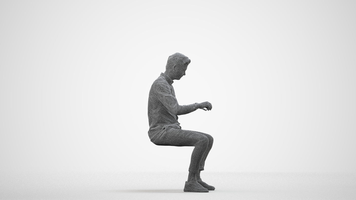 realistic 3D human man casual business, archviz people FBX OBJ for Blender, wireframe side view