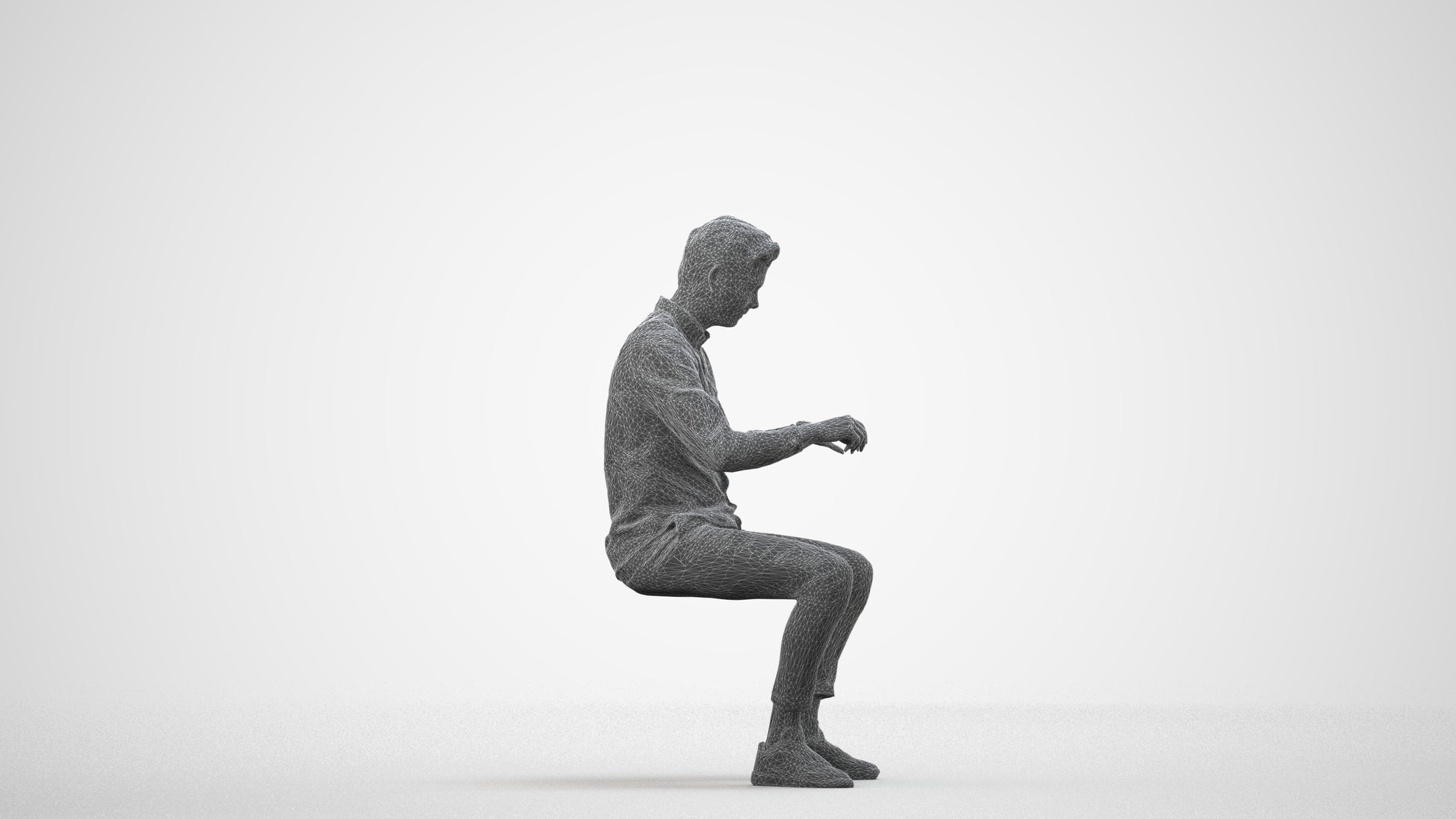 realistic 3D human man casual business, archviz people FBX OBJ for Blender, wireframe side view