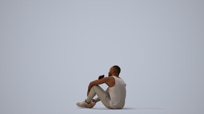 realistic 3D people man casual sitting, render-ready for V-Ray and Corona, FBX OBJ, three-quarter view render
