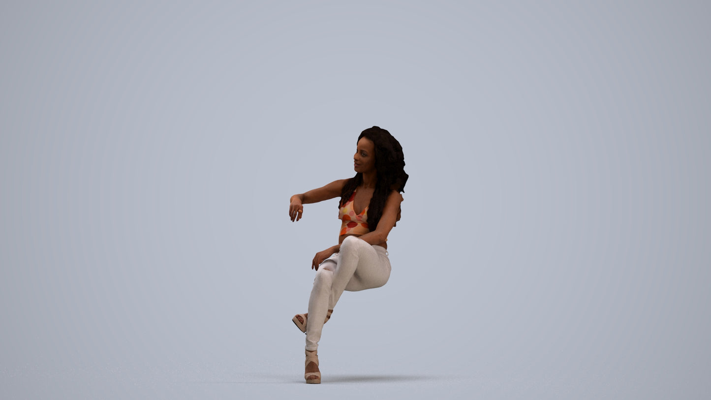 3D people model woman casual sitting, scanned human for 3ds Max rendering, standing pose render