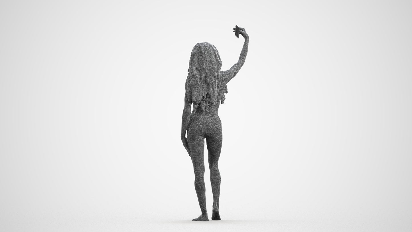 3D people model woman pool, scanned human for 3ds Max rendering, wireframe front view