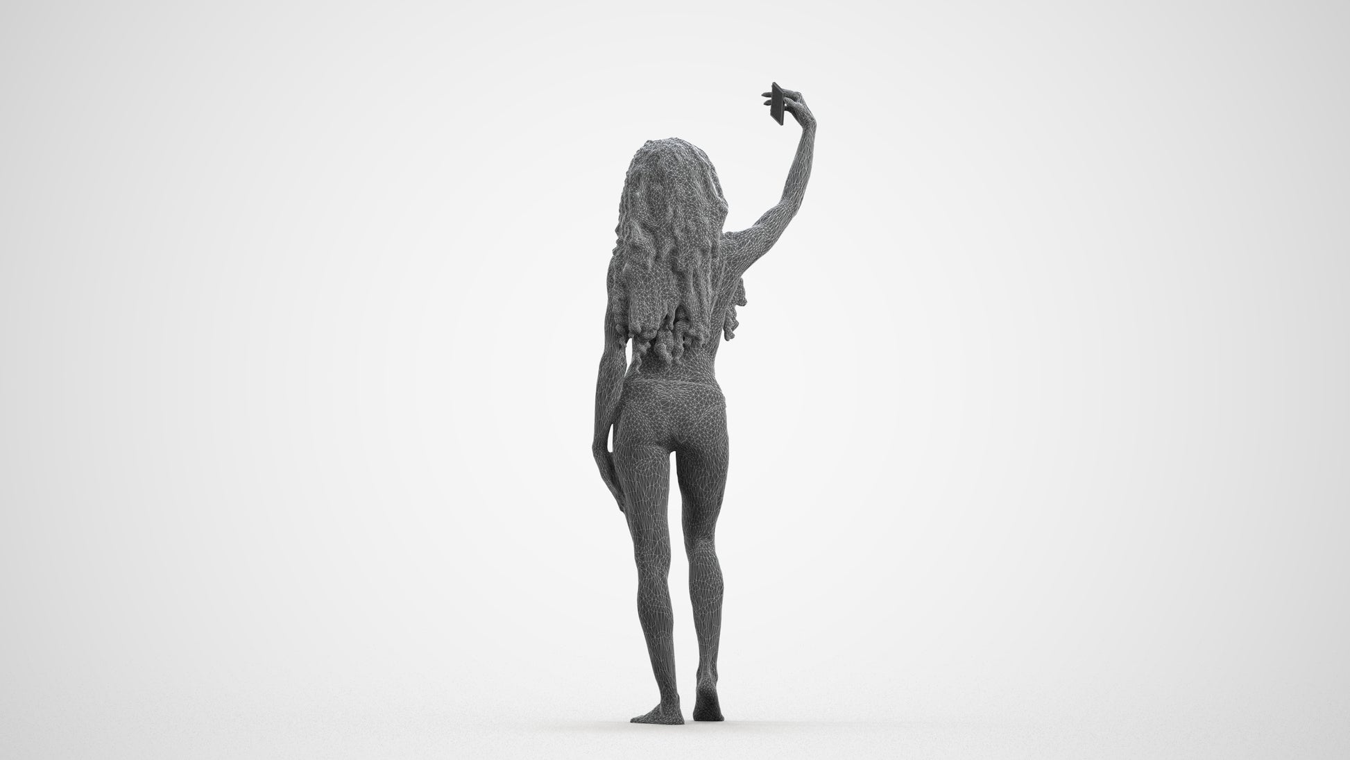 3D people model woman pool, scanned human for 3ds Max rendering, wireframe front view