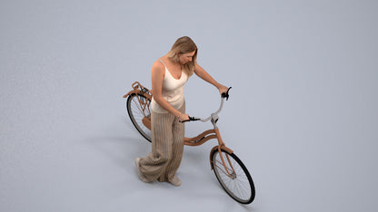 realistic 3D people woman casual cycling, render-ready for V-Ray and Corona, FBX OBJ, back view render