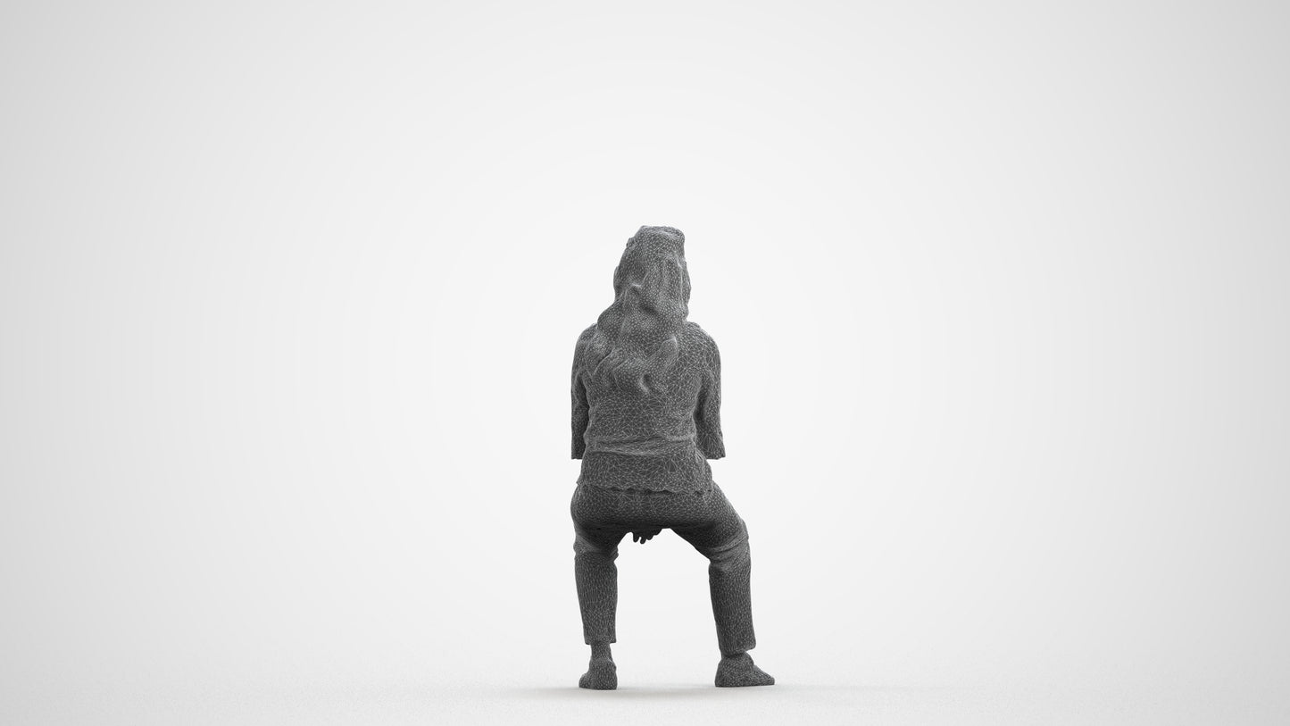 realistic 3D woman casual sitting, scanned archviz people for Blender and 3ds Max, wireframe front view