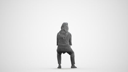 realistic 3D woman casual sitting, scanned archviz people for Blender and 3ds Max, wireframe front view