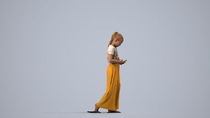 3D human model woman casual kids, photogrammetry scanned person for archviz, side view render