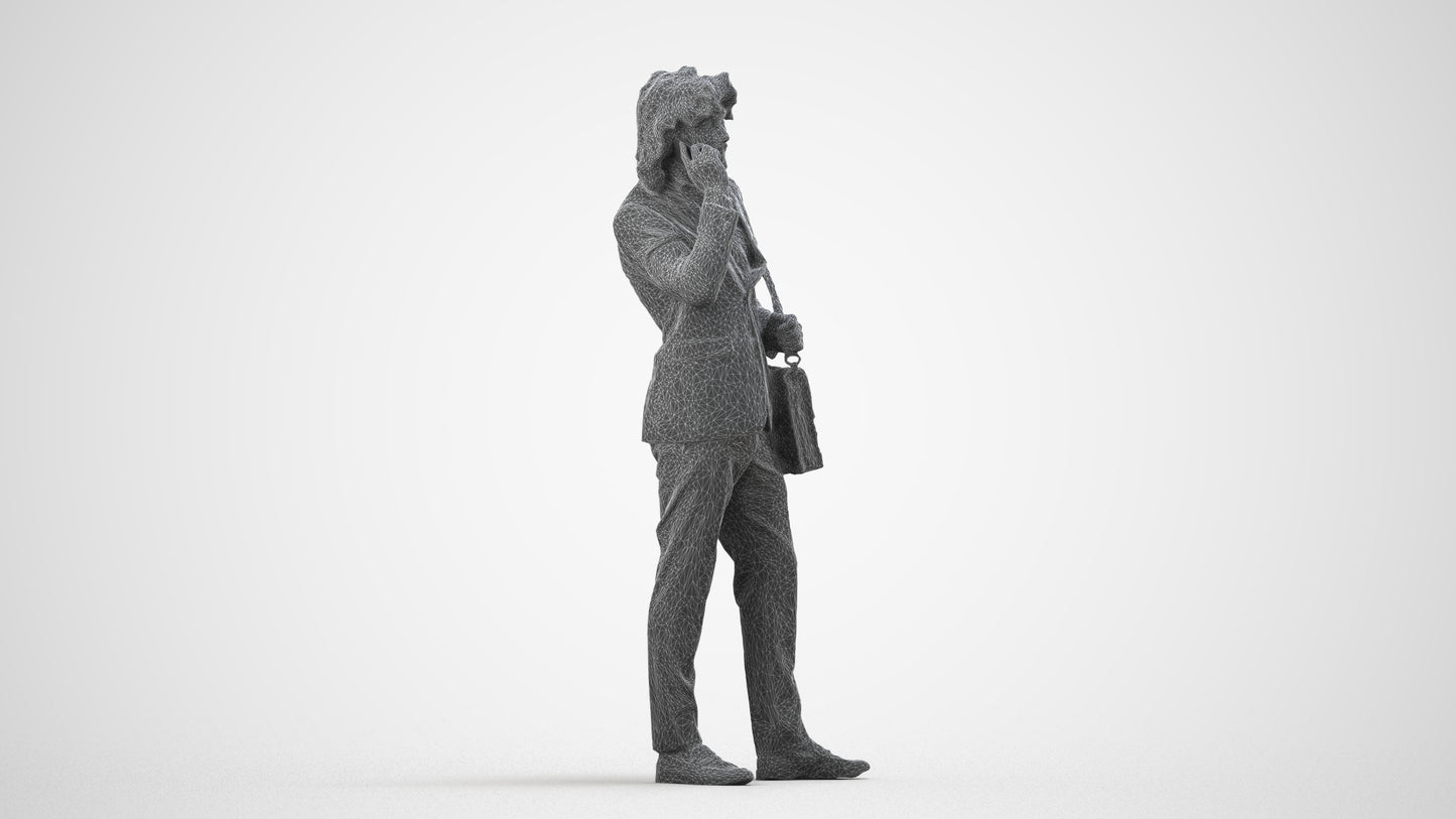 3D scanned man business, photorealistic archviz people for Enscape and SketchUp, wireframe side view