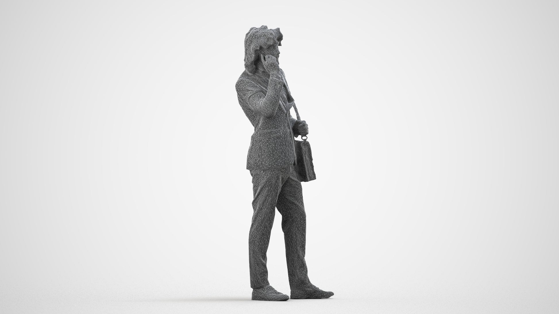 3D scanned man business, photorealistic archviz people for Enscape and SketchUp, wireframe side view