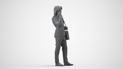 3D scanned man business, photorealistic archviz people for Enscape and SketchUp, wireframe side view