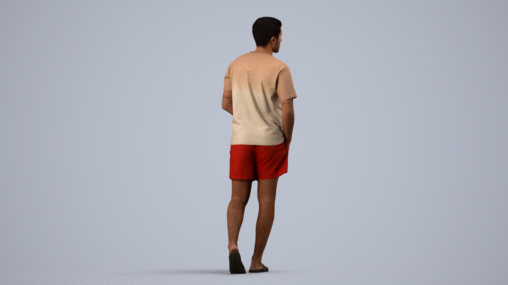 3D scanned man walking casual, photorealistic archviz people for Enscape and SketchUp, side view render