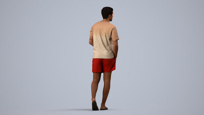 3D scanned man walking casual, photorealistic archviz people for Enscape and SketchUp, side view render