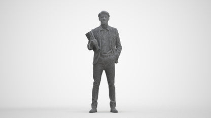 3D human model man business, photogrammetry scanned person for archviz, three-quarter front view render