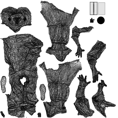 3D human model man casual sitting, photogrammetry scanned person for archviz, wireframe top-down view