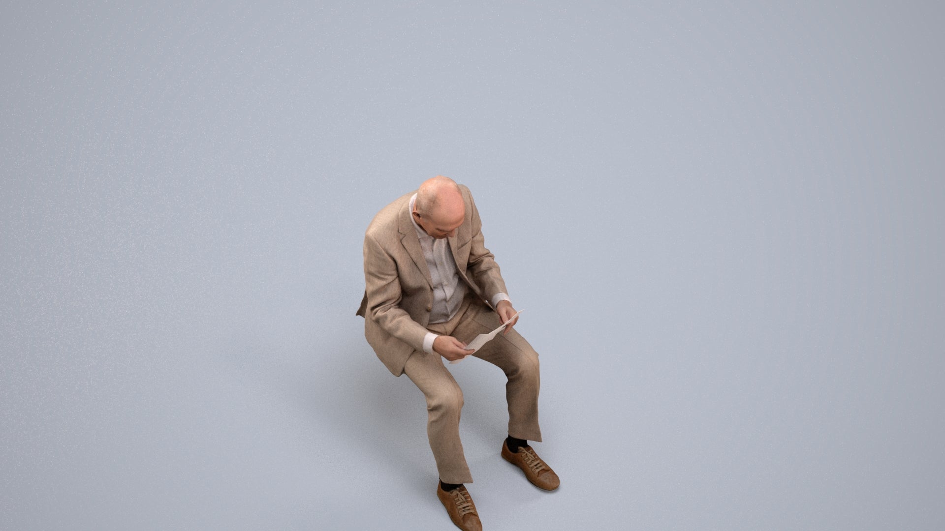 scanned 3D senior man business sitting, photogrammetry people for Enscape and V-Ray, back view render
